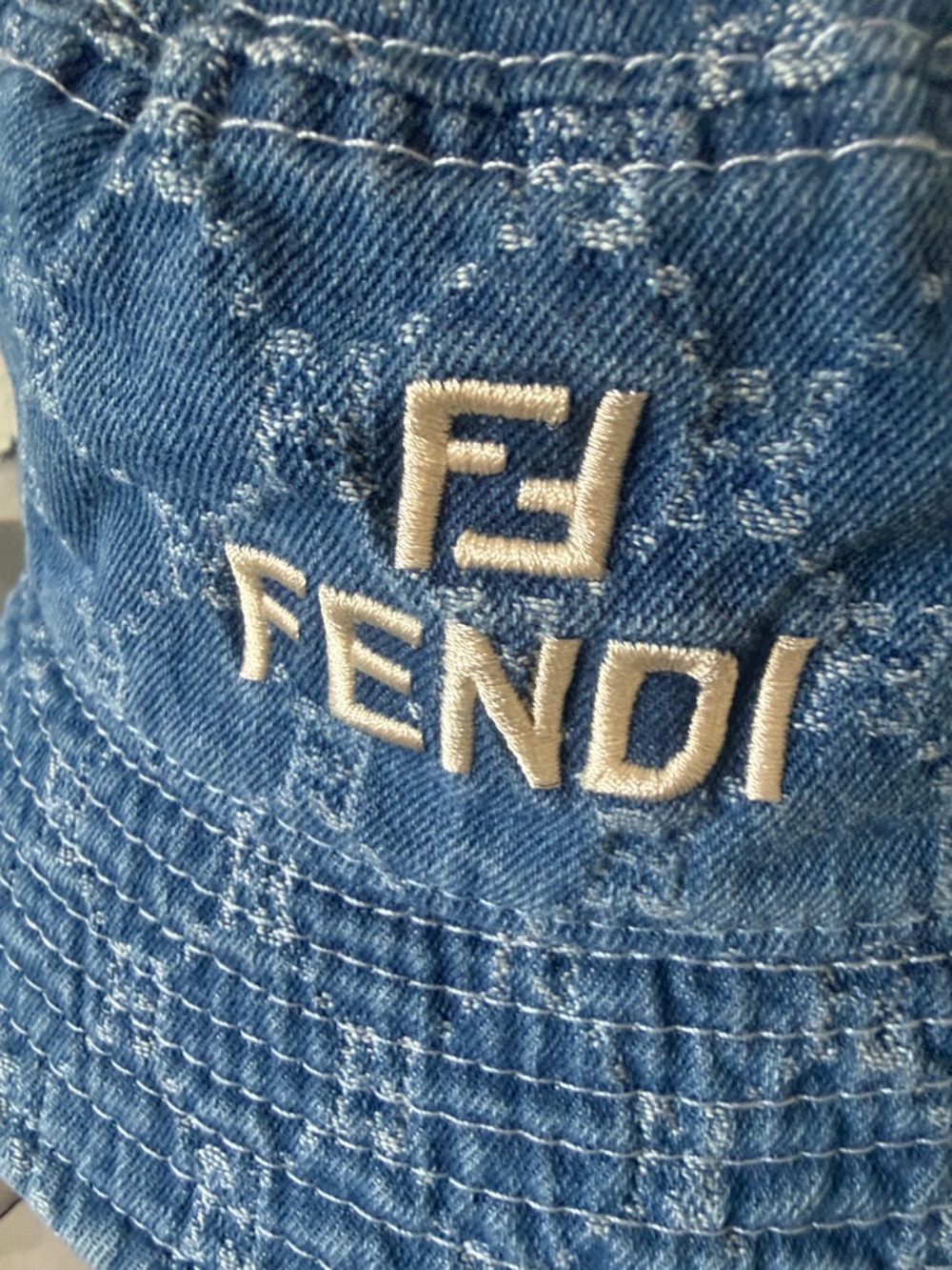 Blue Denim Monogram Bucket Hat with Embroidered Logo small - Picture 4 of 8